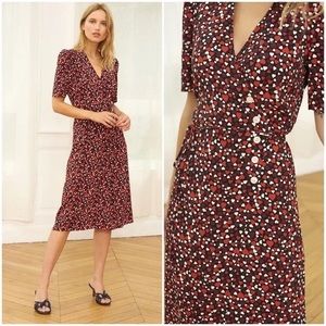 Rouje GABIN red heart print midi dress, size 34